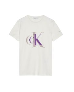 Calvin Klein Girls Ivory Colour Block T-Shirt With Monogram Logo