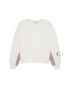 Calvin Klein Girls Ivory Colour Block Sweatshirt With Monogram Logo