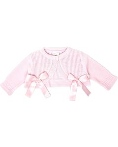 Pretty Originals Girls Pink Bolero Cardigan With Double Satin Bows