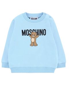 Moschino Sky Blue Cotton Standing Teddy Bear Logo Sweatshirt WS25