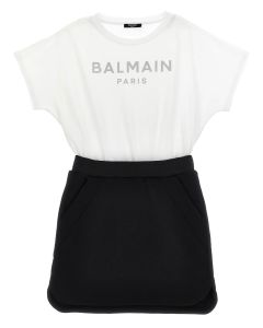 Balmain Girls Black &amp; White Cotton T-Shirt Dress SS25