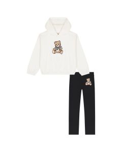 Moschino Girls Ivory & Black Cotton Hoodie & Leggings Set WS25