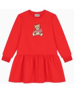 Moschino Girls Red Cotton Teddy Bear Dress with Sequinned Bow