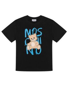 Moschino Black Cotton Teddy Bear T-Shirt with Graffiti Logo WS25
