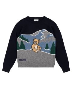 Moschino Navy Blue Wool Knit Forest Sweater