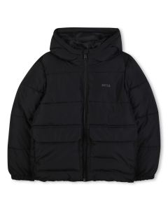 BOSS Boys Black Puffer Jacket with Tonal Logo WS25