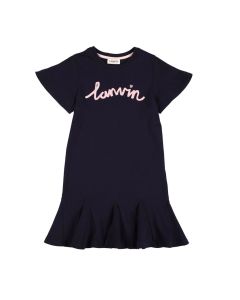 Lanvin Girls Navy Pink Embroidered Dress
