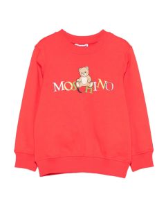 Moschino Red Cotton Teddy Bear Sweatshirt with Colourful Logo WS25