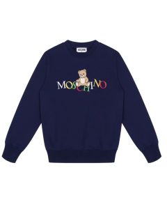 Moschino Navy Blue Cotton Teddy Bear Sweatshirt with Colourful Logo WS25