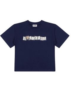 Moschino Navy Blue Cotton Tile Logo Teddy Bear T-Shirt WS25