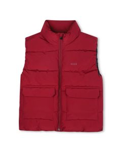 BOSS Boys Dark Red Down Padded Reversible Gilet