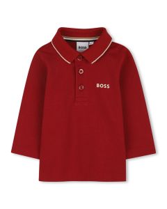 BOSS Baby Boys Long Sleeved Red Cotton Polo Shirt WS25