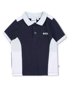 BOSS Baby Boys Blue Colourblock Piqué Polo Shirt WS25