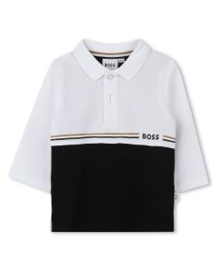 BOSS Baby Boys White & Black Piqué Long-Sleeved Polo Shirt