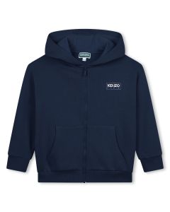 KENZO KIDS WS24 Navy Blue Organic Cotton Zip-Up Top