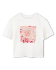 Chloé Girls Ivory Organic Cotton Spiral Print T-Shirt