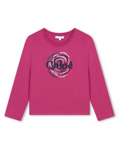 Chloé Girls Fuchsia Pink Organic Cotton Spiral Print T-Shirt