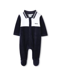 BOSS Boys Navy Blue Velour Babygrow WS25