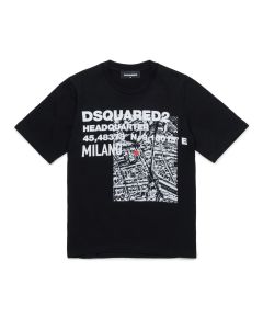 DSQUARED2 Kids Black Headquarter Print T-shirt SS25