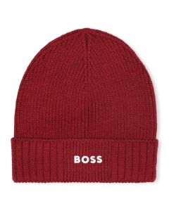 BOSS Dark Red Knit Beanie Hat WS25