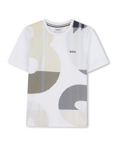 BOSS Boys White Cotton T-Shirt With Abstract Logo WS25