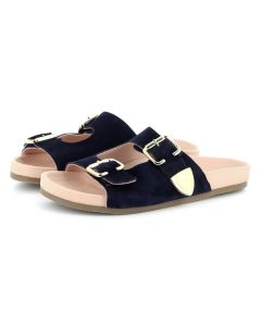 Chloe Navy Leather Suede Buckle Sandals SS25