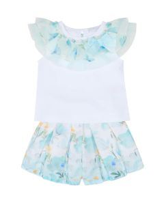 Deolinda Chic White and Turquoise Blouse & Shorts Set SS25