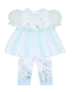 Deolinda Chic White and Turquoise Blouse & Legging Set SS25