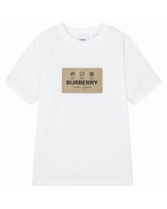Burberry White Cotton Label Patch T-Shirt