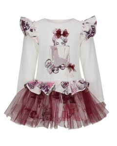 Daga Cream and Burgundy Tulle Jersey Dress WS25