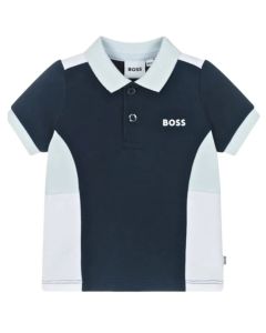 BOSS Boys Blue &amp; White Colourblock Cotton Polo Shirt WS25