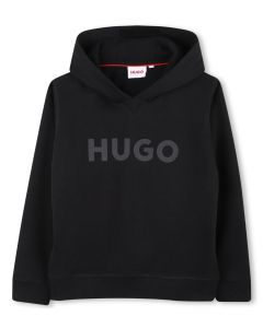 HUGO Boys Black Tonal Logo Cotton Hoodie
