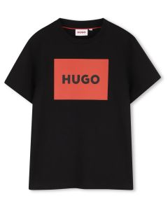 HUGO Boys Permenant Black Cotton Large Box Logo T-Shirt