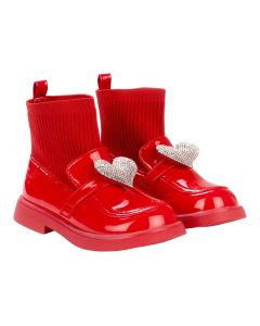 A Dee 'Mary Jane' Red Diamanté Heart Sock Wellie