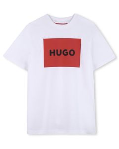HUGO Boys Permenant White Cotton Large Box Logo T-Shirt