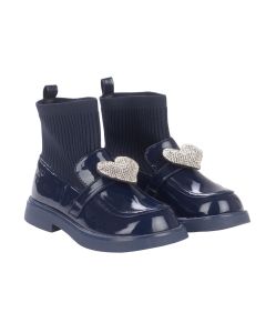 A Dee 'Mary Jane' Navy Diamanté Heart Sock Wellie