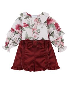 Deolinda Girls Violet Floral Blouse and Short Set