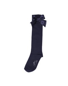 A Dee Girls Navy 'Binky' Blue Bow Knee-High Socks
