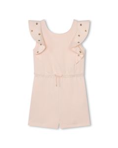 Chloé Girls Pink Organic Cotton Ruffle Eyelet Playsuit