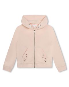 Chloé Girls Pale Pink Eyelet Cotton Zip-Up Hoodie