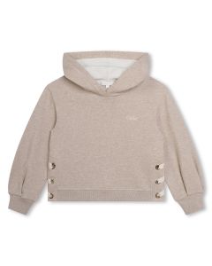 Chloé Girls SS24 Beige Eyelet Cotton Ribbon Hoodie