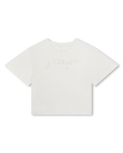 Chloé Girls Ivory SS24 Embroidered Large Logo T-Shirt