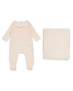 Chloé Girls Pink Cotton Star Babysuit Set