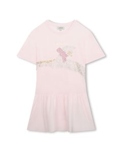 Lanvin Girls Pale Pink Hobo Cat Rhinestone Dress