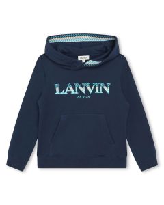 Lanvin Navy Hooded Turquoise Logo Sweatshirt