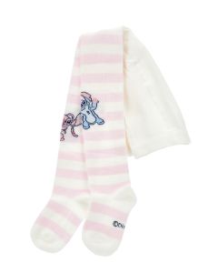 Monnalisa Girls Ivory & Pink Striped Stich Disney Tights WS25