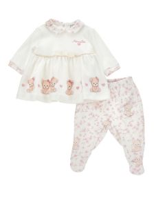 Monnalisa Girls Ivory & Pink Cotton Teddy Babygrow WS25