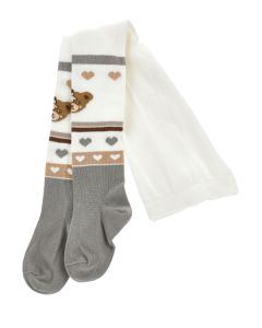Monnalisa Ivory & Grey Cotton Rich Teddy Bear Tights