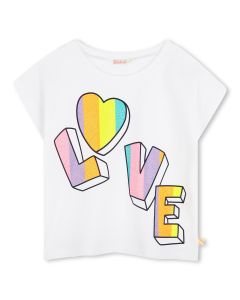 Billieblush Girls SS25 White Love Graphic Cotton T-Shirt