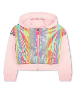 Billieblush Girls SS25 Pink Cotton Sequin Zip-Up Top